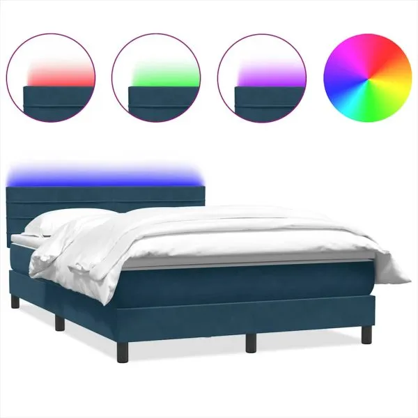 Pat box spring cu saltea, albastru închis, 140×220 cm, catifea