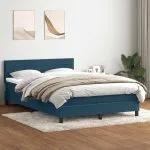Pat box spring cu saltea, albastru închis, 140×220 cm, catifea