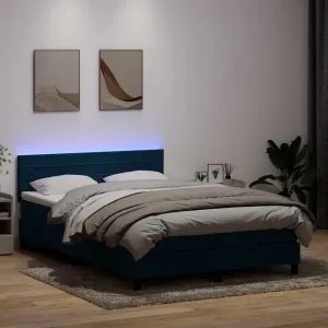 Pat box spring cu saltea, albastru închis, 140×220 cm, catifea