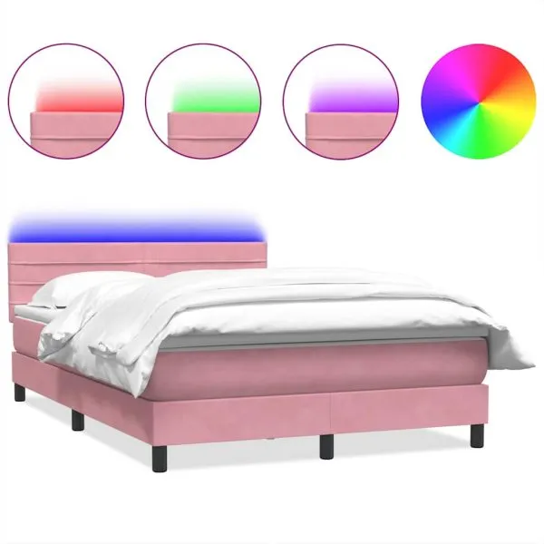 Pat box spring cu saltea, roz, 160×220 cm, catifea