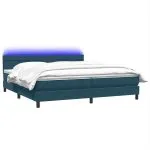 Pat box spring cu saltea, albastru închis, 180×220 cm, catifea