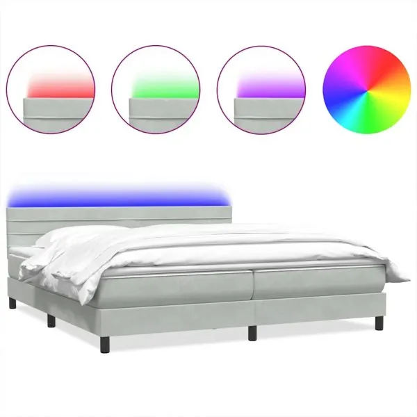 Pat cu arcuri cu saltea gri deschis 200×220 cm catifea