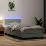 Pat box spring cu saltea, gri deschis, 90×210 cm, catifea