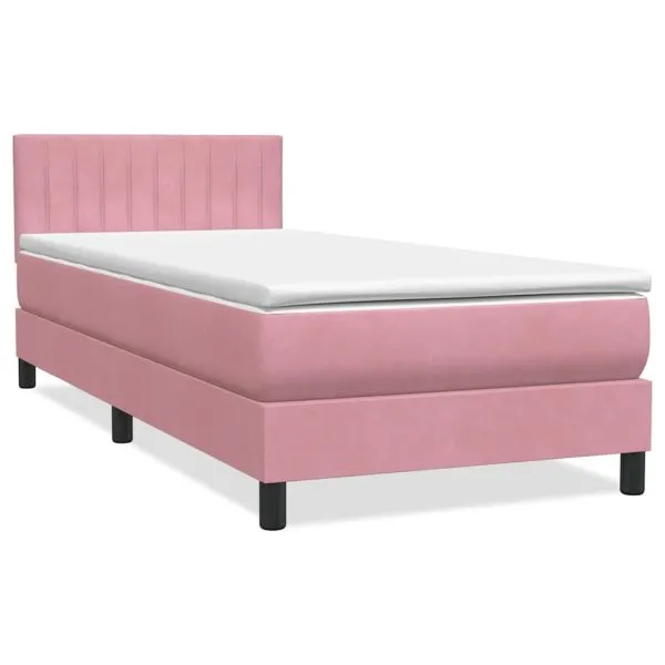 Pat box spring cu saltea, roz, 90×210 cm, catifea