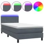 Pat box spring cu saltea, gri închis, 90×220 cm, catifea