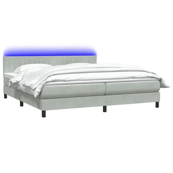 Pat cu arcuri cu saltea gri deschis 180×220 cm catifea