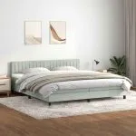 Pat cu arcuri cu saltea gri deschis 180×220 cm catifea