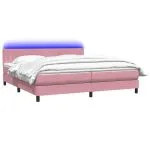 Pat box spring cu saltea, roz, 180×220 cm, catifea