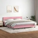 Pat box spring cu saltea, roz, 180×220 cm, catifea