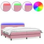 Pat box spring cu saltea, roz, 200×220 cm, catifea