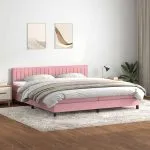 Pat box spring cu saltea, roz, 200×220 cm, catifea