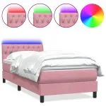 Pat box spring cu saltea, roz, 80×210 cm, catifea