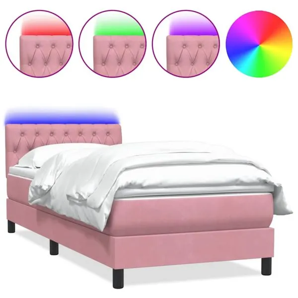 Pat box spring cu saltea, roz, 80×210 cm, catifea