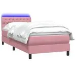 Pat box spring cu saltea, roz, 80×210 cm, catifea