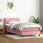 Pat box spring cu saltea, roz, 80×210 cm, catifea