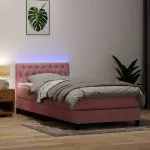 Pat box spring cu saltea, roz, 80×210 cm, catifea