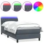 Pat box spring cu saltea, gri închis, 90×210 cm, catifea