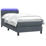 Pat box spring cu saltea, gri închis, 90×210 cm, catifea