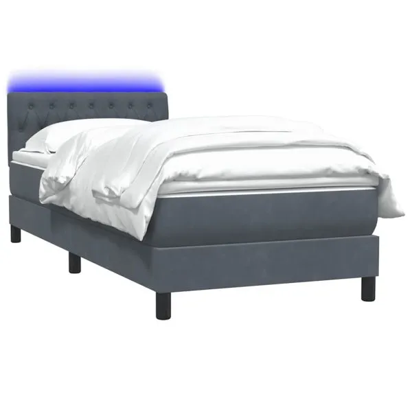 Pat box spring cu saltea, gri închis, 90×210 cm, catifea