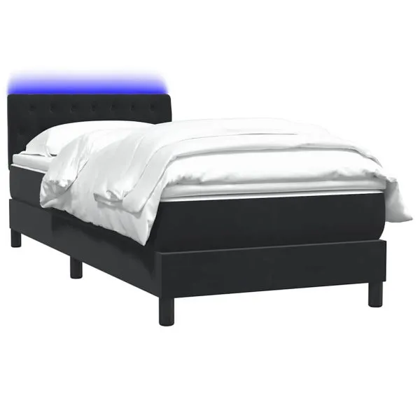 Pat box spring cu saltea, negru, 100×210 cm, catifea