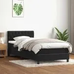 Pat box spring cu saltea, negru, 100×210 cm, catifea