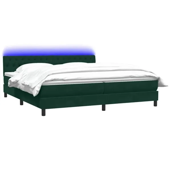 Pat box spring cu saltea, verde închis, 180×210 cm, catifea