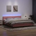 Pat box spring cu saltea, roz, 200×210 cm, catifea