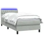 Pat box spring cu saltea, gri deschis, 90×220 cm, catifea