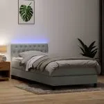 Pat box spring cu saltea, gri deschis, 90×220 cm, catifea