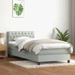Pat box spring cu saltea, gri deschis, 90×220 cm, catifea