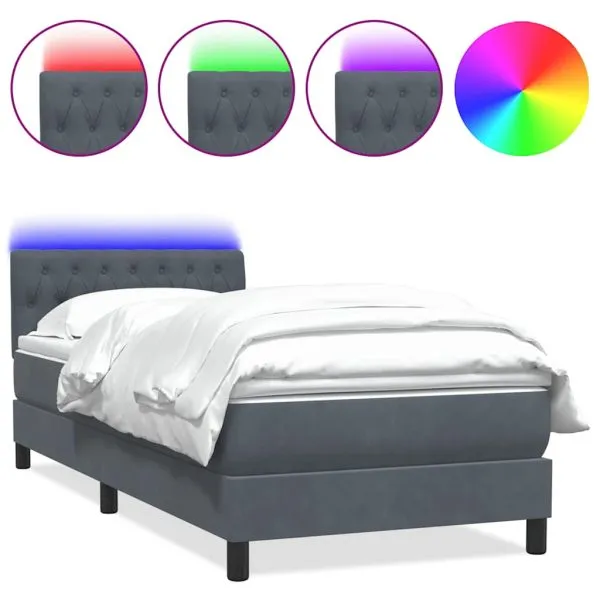 Pat box spring cu saltea, gri închis, 90×220 cm, catifea