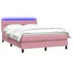 Pat box spring cu saltea, roz, 160×220 cm, catifea