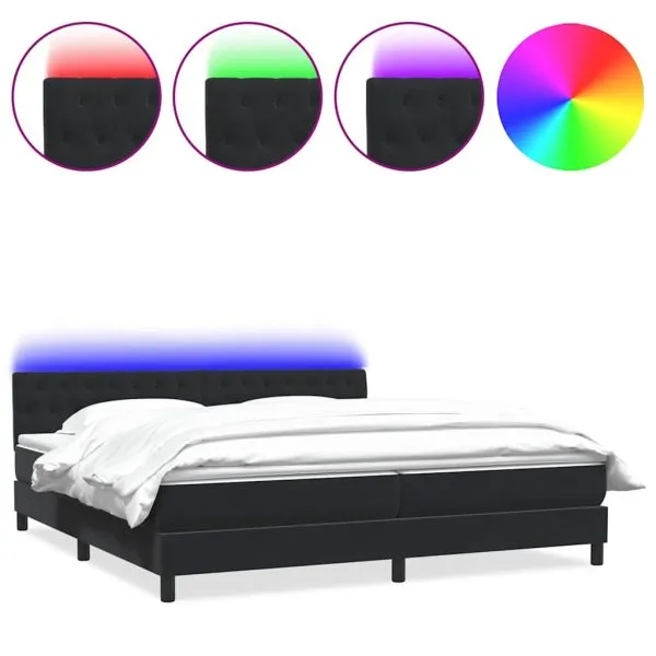 Pat box spring cu saltea, negru, 200×220 cm, catifea