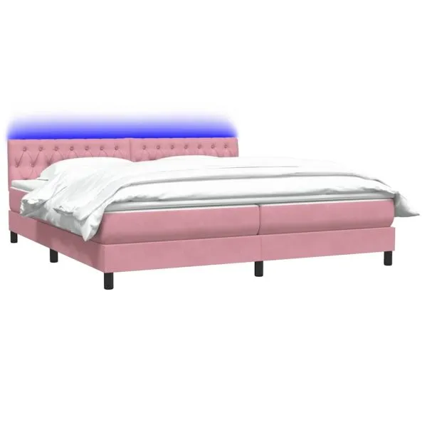 Pat box spring cu saltea, roz, 200×220 cm, catifea