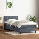 Pat box spring cu saltea, gri închis, 80×210 cm, catifea