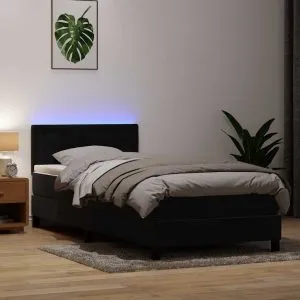 Pat box spring cu saltea, negru, 90×210 cm, catifea