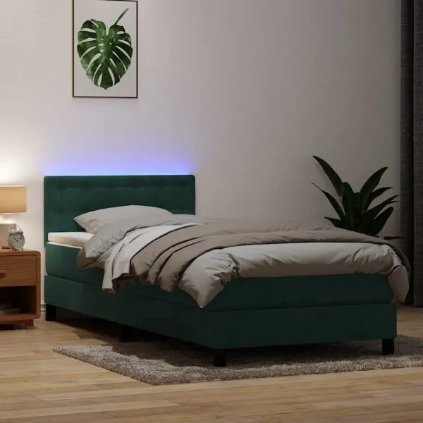 Pat box spring cu saltea, verde închis, 100×210 cm, catifea