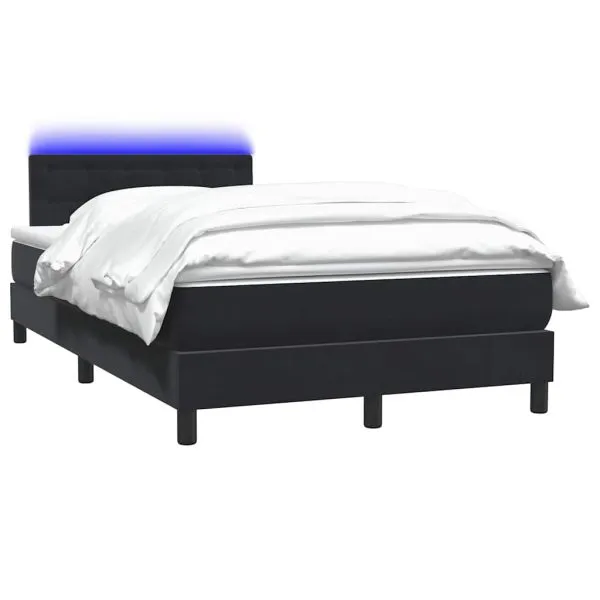 Pat box spring cu saltea, negru, 120×210 cm, catifea