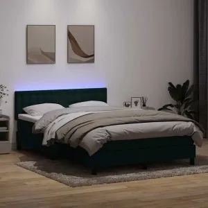 Pat box spring cu saltea, Verde închis, 140×210 cm, catifea