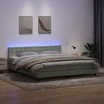 Pat continental cu saltea, gri deschis, 180×210 cm, catifea