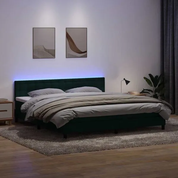 Pat box spring cu saltea, verde închis, 180×210 cm, catifea