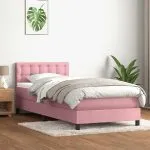 Pat box spring cu saltea, roz, 80×220 cm, catifea