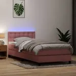 Pat box spring cu saltea, roz, 80×220 cm, catifea