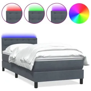 Pat box spring cu saltea, gri închis, 90×220 cm, catifea