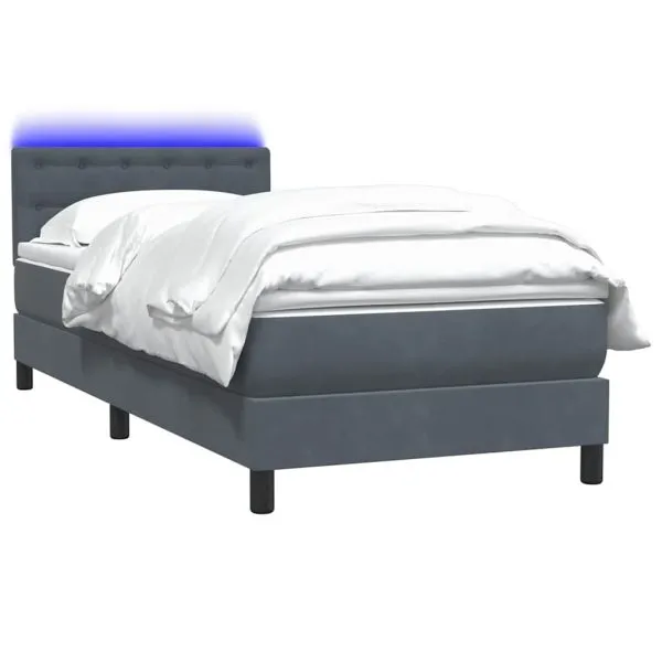 Pat box spring cu saltea, gri închis, 90×220 cm, catifea