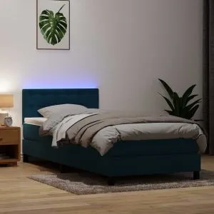 Pat box spring cu saltea, albastru închis, 100×220 cm, catifea