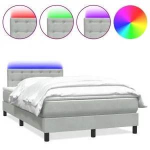 Pat continental cu saltea, gri deschis, 120×220 cm, catifea