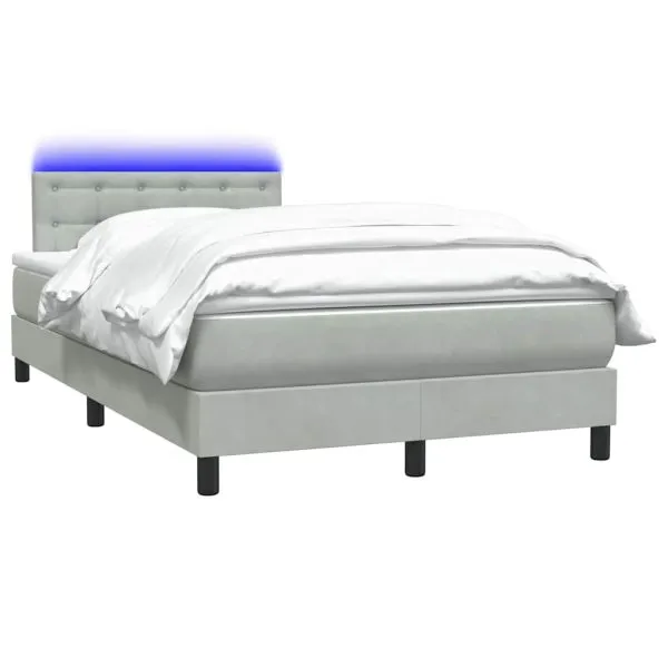 Pat continental cu saltea, gri deschis, 120×220 cm, catifea