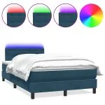 Pat box spring cu saltea, albastru închis, 120×220 cm, catifea