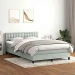Pat box spring cu saltea, gri deschis, 140×220 cm, catifea